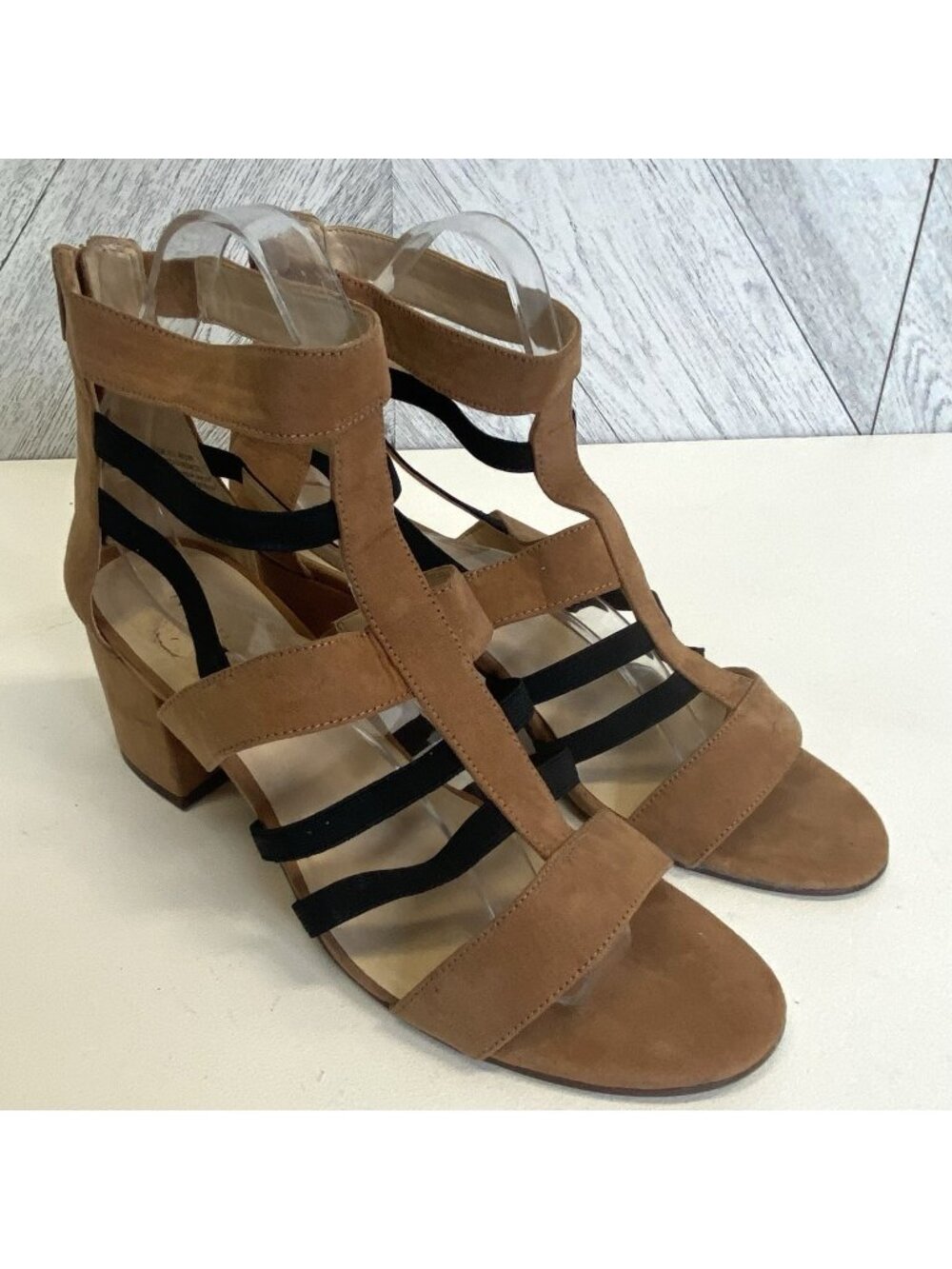 Nine West Giveback Block Heels Sandals Tan Womens Size 8.5 M